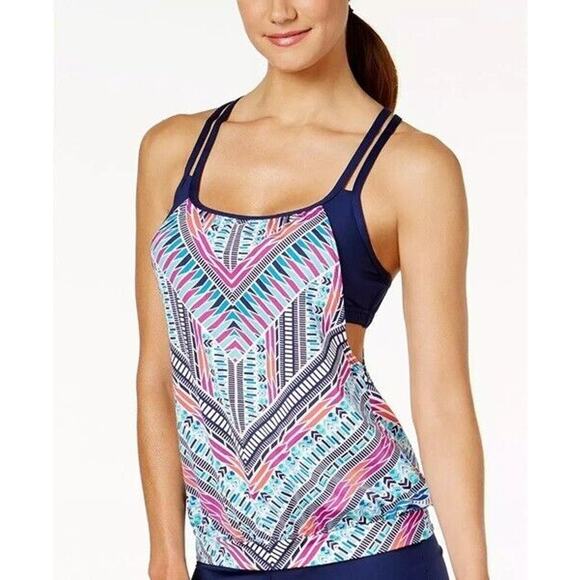 NWT JAG Chevron Print Cross Back Tankini Top Swimsuit Women's S & M Available - Picture 1 of 7